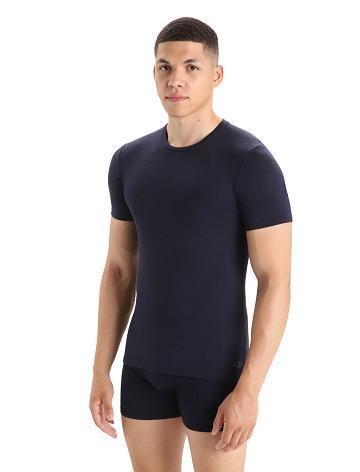 Men's Icebreaker Merino Anatomica Short Sleeve Crewe T-Shirt Underwear Midnight Navy | CA 1646ILHS